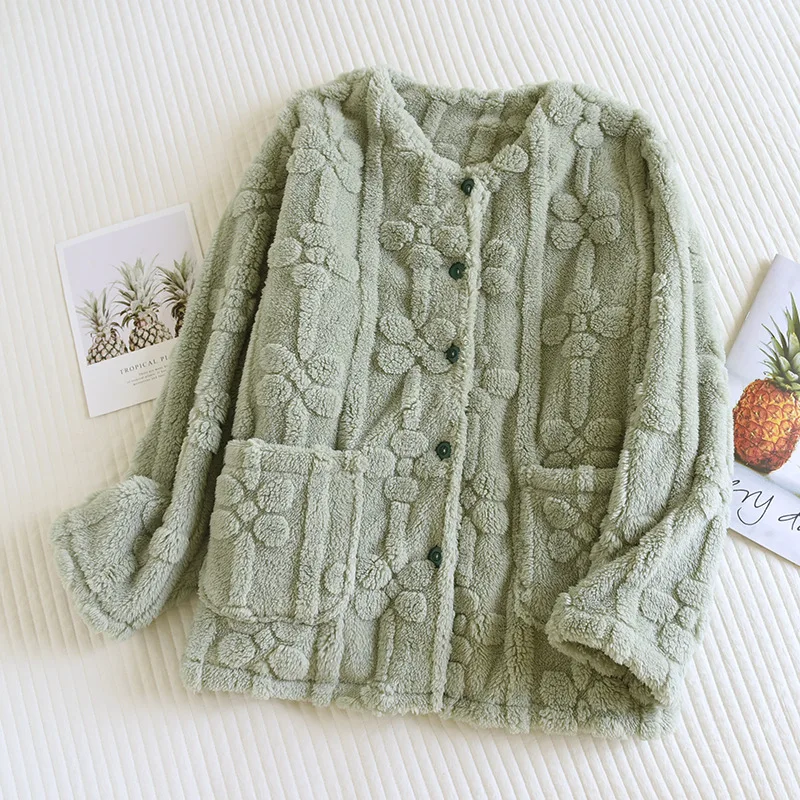 여성용 파자마 원피스 탑스 플란넬 가을 겨울 잠옷 두꺼운 파자마 세트 따뜻하게 유지하는 코랄 플리스 긴 소매 홈웨어