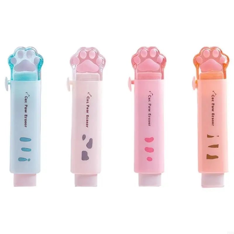 193A 4Pcs Kitten Claw Sliding Retractable Rubber Eraser Easy Erasing For Writing Drawing Art Project School Office Supplies