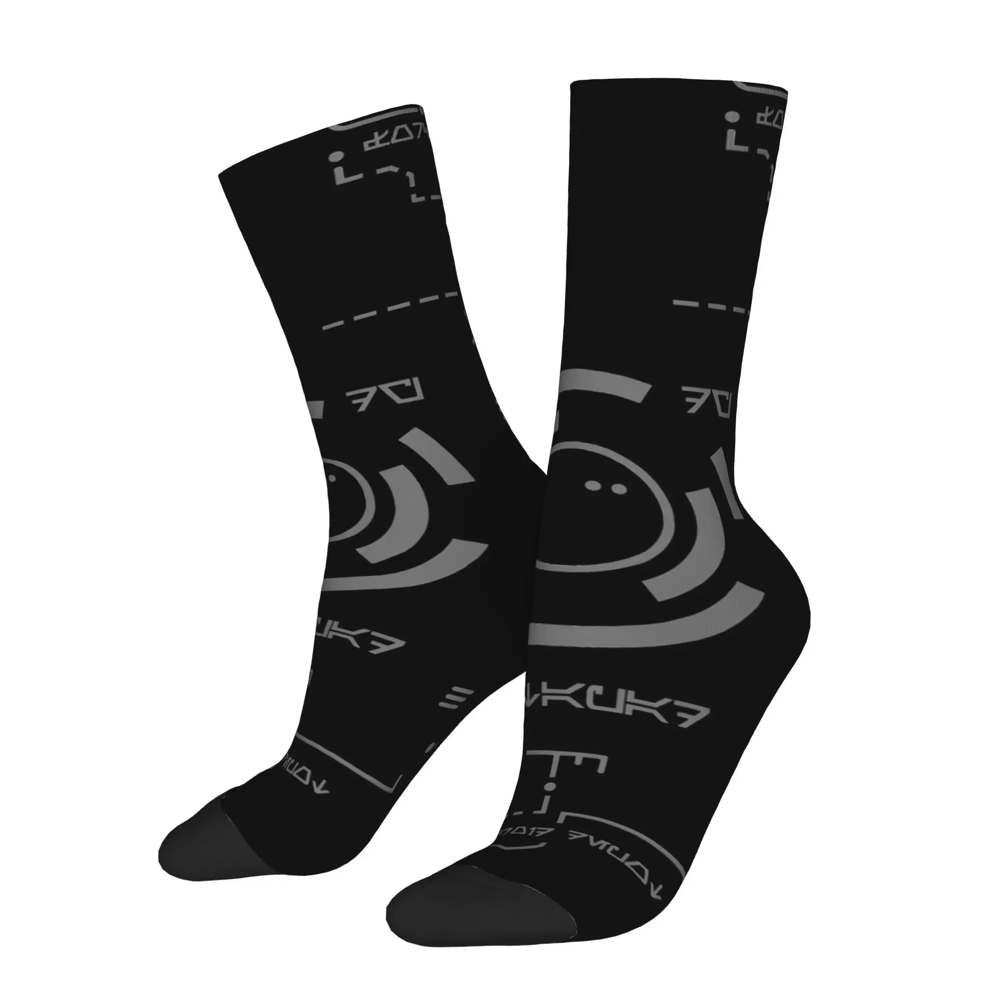 1 Pair Funny Sock  Black Circuit Board Tech Cyber Pattern Rock Seamless Pattern Printed Men Socks Casual Men's Socks