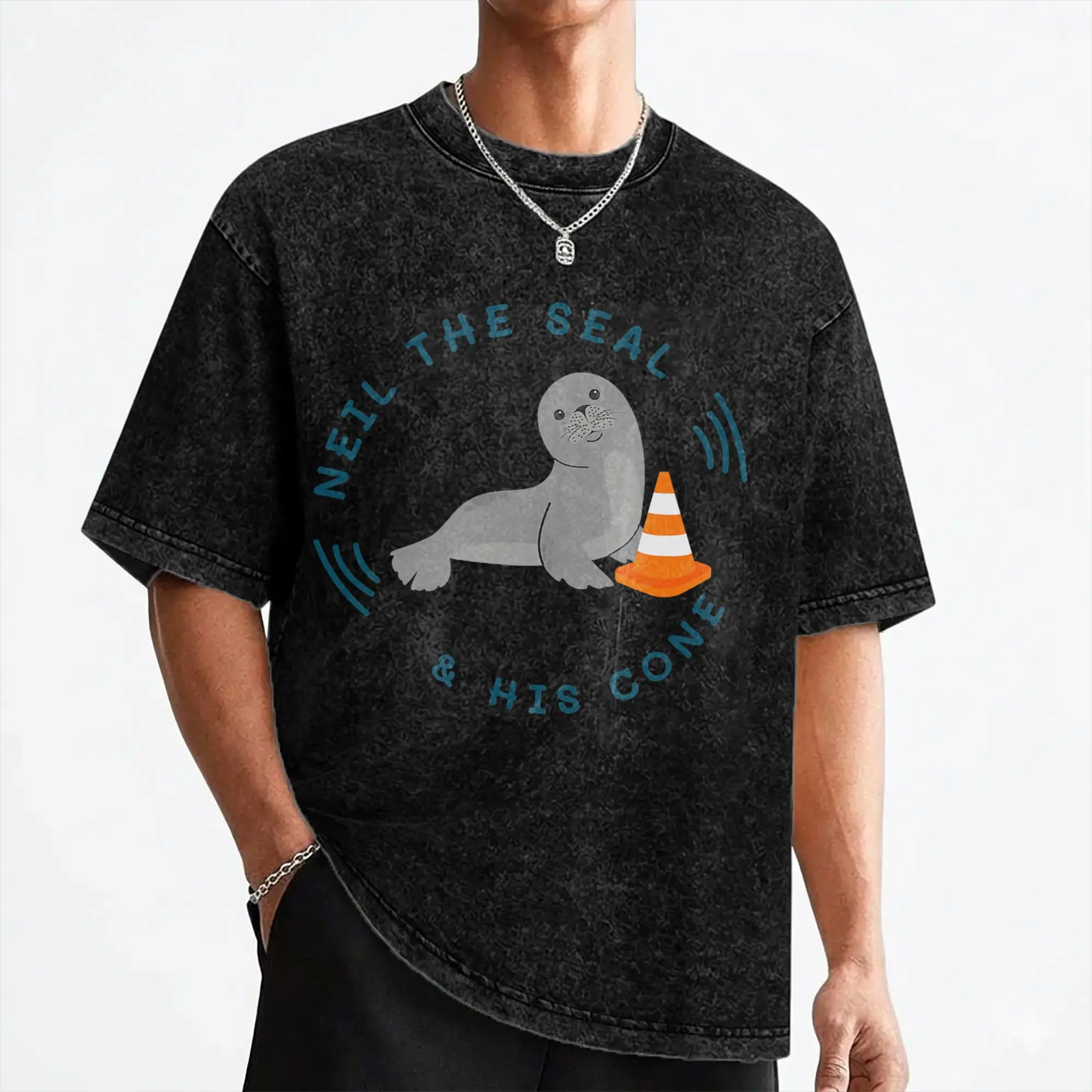 Neil the Seal T Shirt Washed Short Sleeve Harajuku T-Shirt  Novelty Men Women Streetwear Graphic Printed Tops Tees