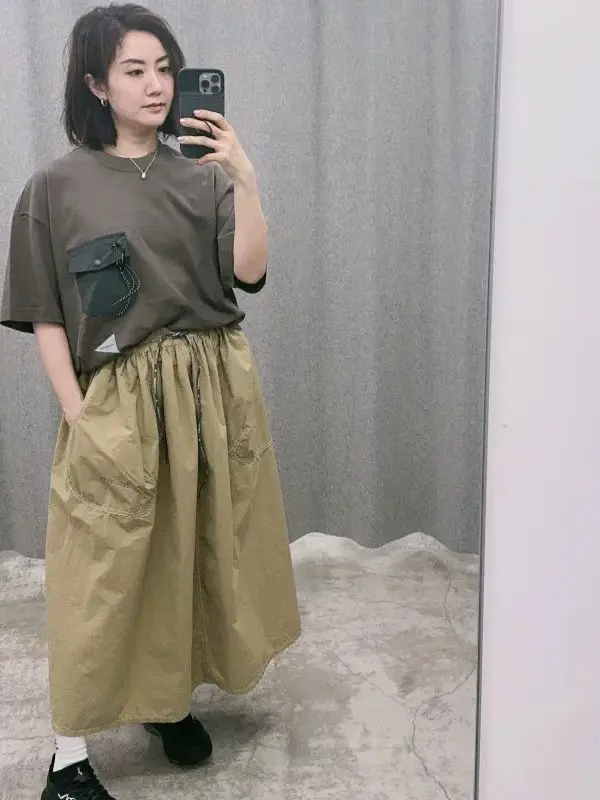 Japanese New Outdoor Loose and Comfortable Skirt with Elastic Waist and Drawstring Anti Tear Pocket Versatile Women's Skirts