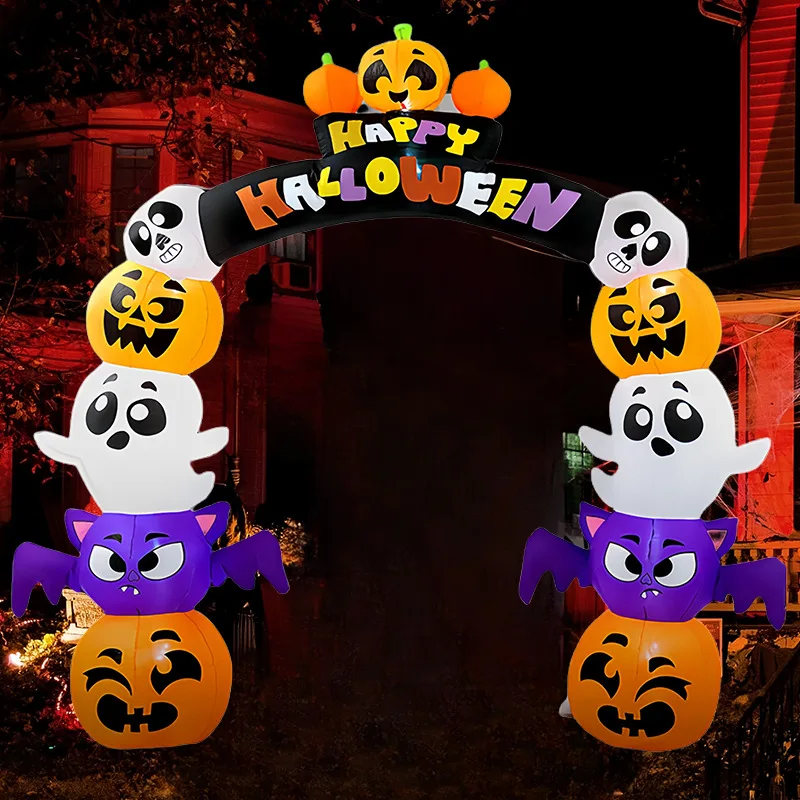 2.4M Halloween Inflatable Arches Pumpkin Skull Ghost with LED Lights Inflatable Model Party Gifts Indoor Outdoor Halloween Decor