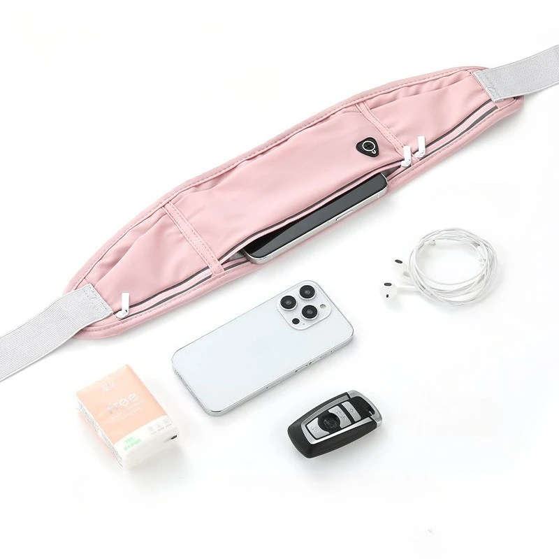 360 ° حقيبة خصر عاكسة للجري مكونة من 3 جيوب وحزام نحيف مقاوم للماء مع منفذ لسماعة الرأس تناسب الهواتف مقاس 7.2 بوصة لسلامة الجري الليلي #5