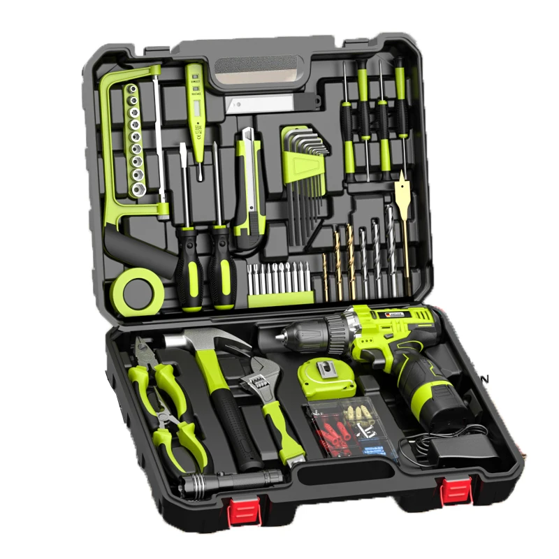 household multifuncional hardware toolbox grupo furadeira eletrica conjunto completo eletricista carpinteiro carro montado manutencao 01