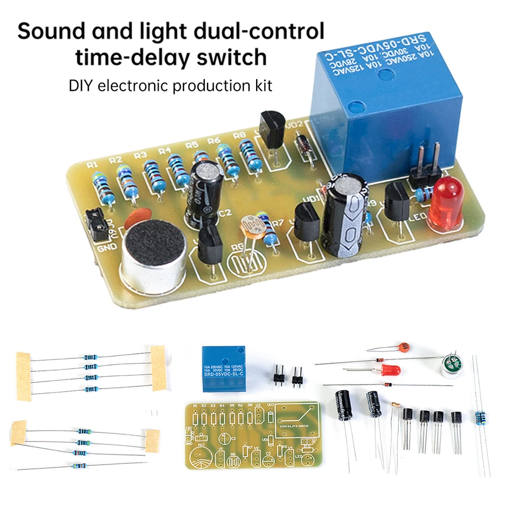 DIY Sound and Light Dual Control Delay Switch Kit LED Light Fun Welding Practice Board Electronic Production Parts DC6V