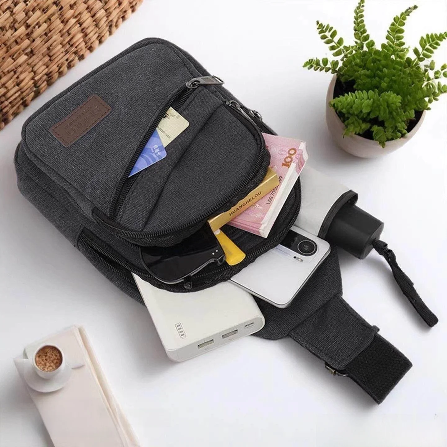 Men's Large Canvas Crossbody Chest Bag - usage example