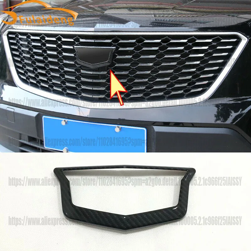 

For Cadillac XT4 2018-2023 Carbon Fiber ABS Front Grille Logo Emblem Frame Cover trim