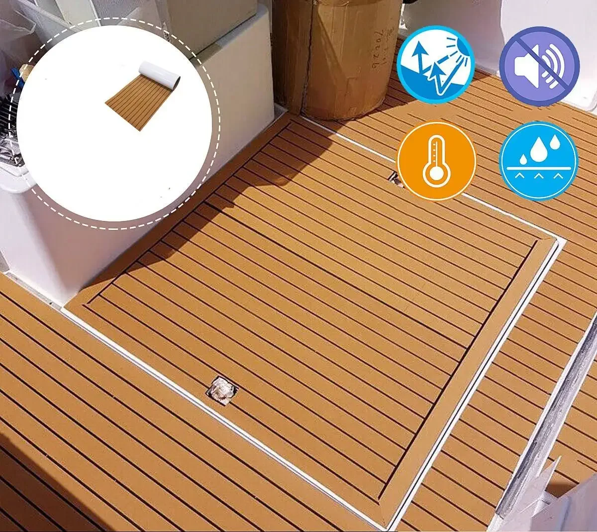 2400x600x5mm Self-Adhesive  EVA Foam Faux Teak Decking Sheet Marine Flooring Boat Yacht Decking Sheet Brown Gray Striped