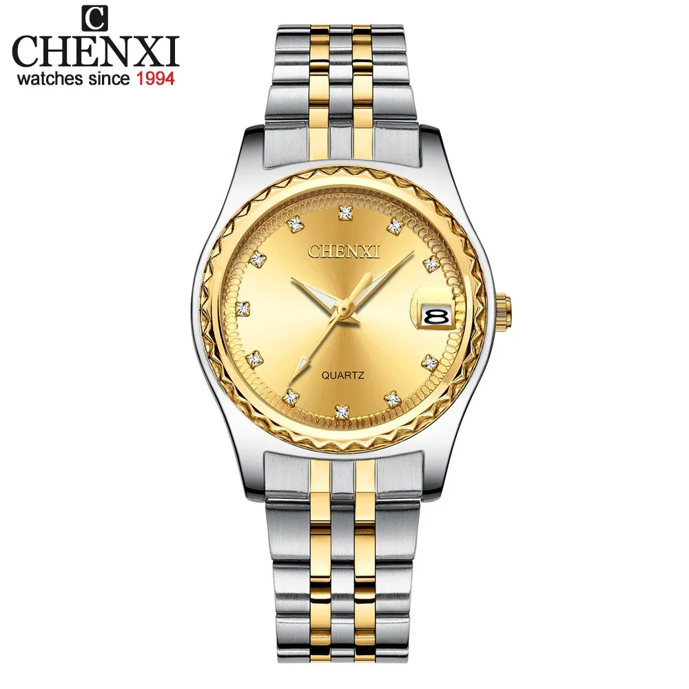 

Fashion Chenxi Top Brand Men Women Rhinestone Dial Luxury Couples Quartz Watch Full Stainless Steel Waterproof Calendar Watches