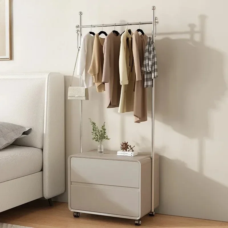 Multi-functional Solid wood paint bedside table coat rack integrated floor bedroom modern storage cabinet sturdy and durable