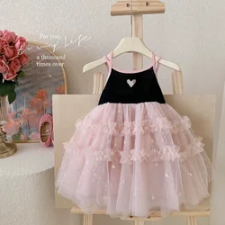 Mädchen Sommer neue Schleife Kleid Baby Mädchen ärmellose schwarz rosa Prinzessin Kleid Kleinkind Mädchen süße süße Kleidung
