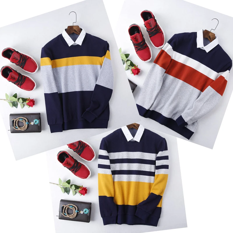 

Мужской повседневный вязаный свитер-худи из двухслойного трикотажа, имитация двухслойного кроя, длинный рукав, зимний, для делового стиля