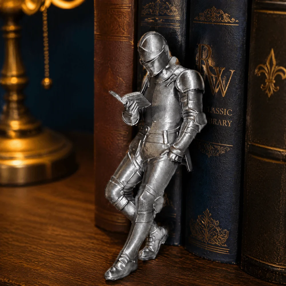 3D Printing Medieval Knight Statue Silver Armored Design Armored Knight Figurine 5.91in Gothic Library Figurine Office Decor