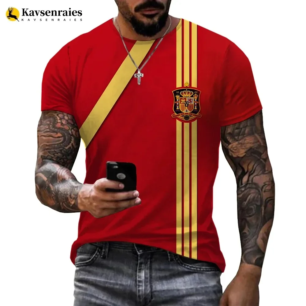 Spanish Flag 3D printed T-shirt, men\'s summer casual fashion fitness lightweight breathable quick-drying jersey, Asian sizes