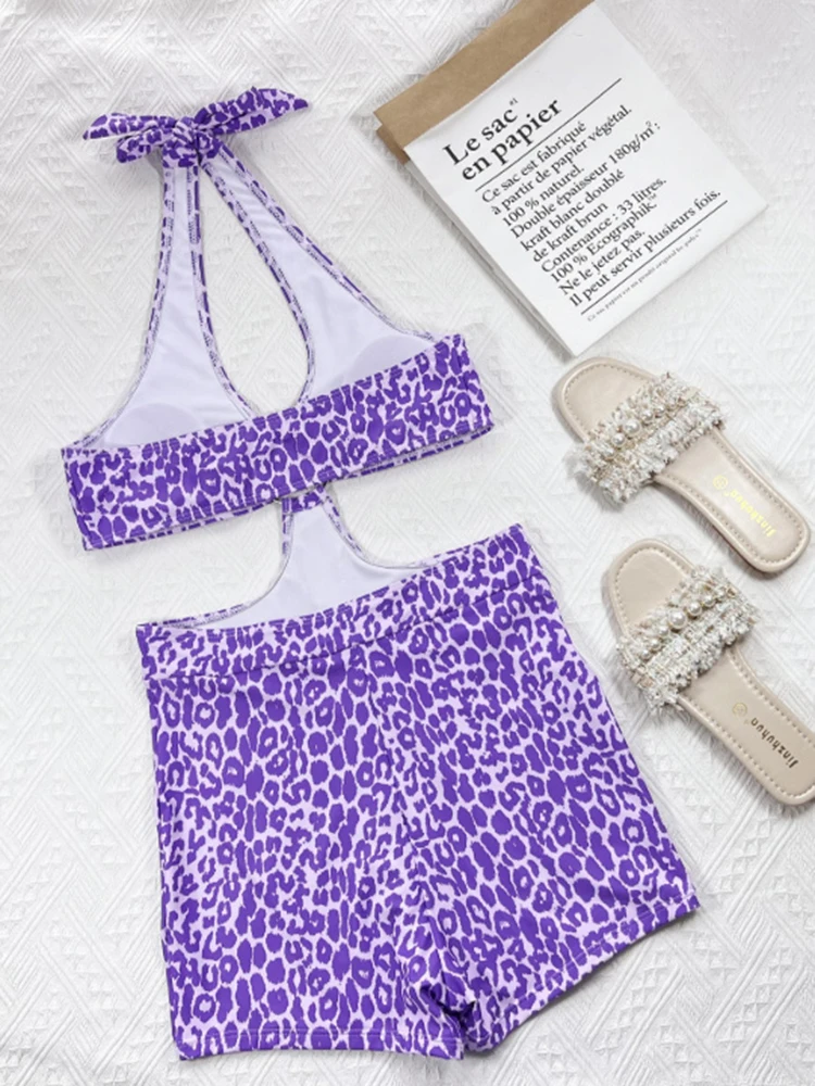 FASKOB One Piece Bikini Purple Leopard Point Beach Skirt Ring Premium Summer Women Swimsuit Beach Bathing Suit Swimwear