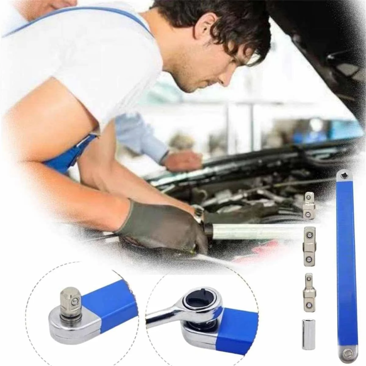 

Offset Extension Wrench,15Inch Multifunctional Tight Reach Wrench, Carbon Steel Offset Impact-Ready Socket Wrench Tool