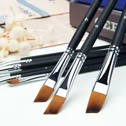9PC Oblique Tip Nylon Hair Long Handle Angled Paint Brushes Set Art Artist Professional Painting Supplies for Acrylic Watercolor