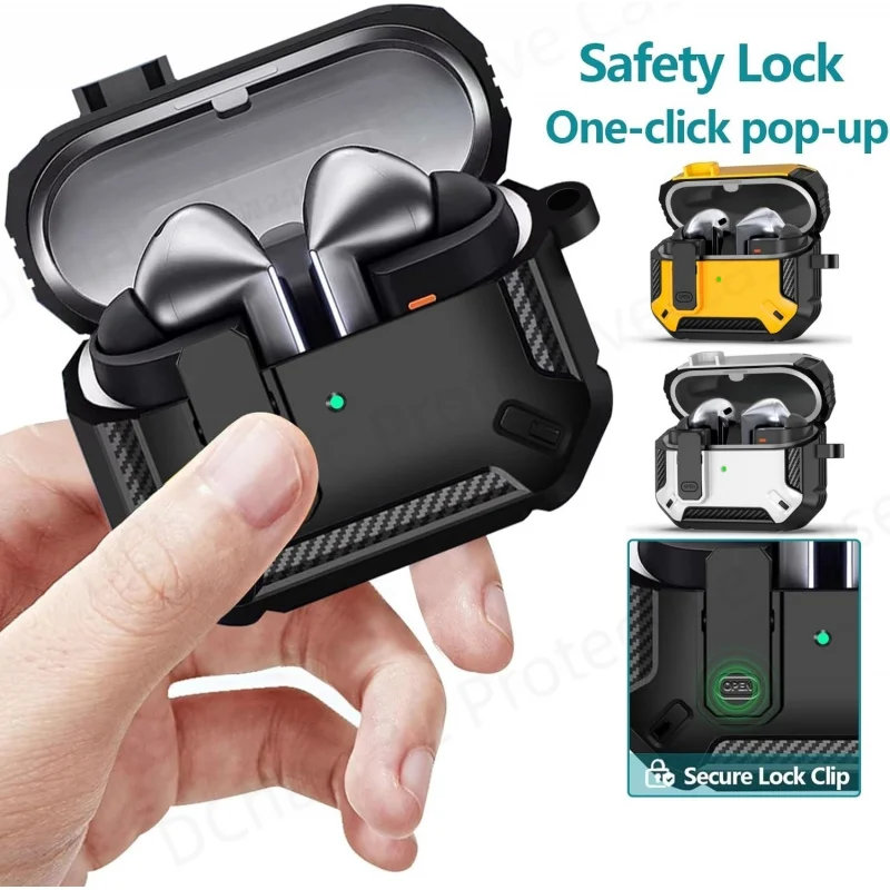 Security Lock Earphone Cover For Samsung Galaxy Buds 3/Buds3 Pro Protective Case With Keychain/Cleaning Kit For Buds3 FE Funda