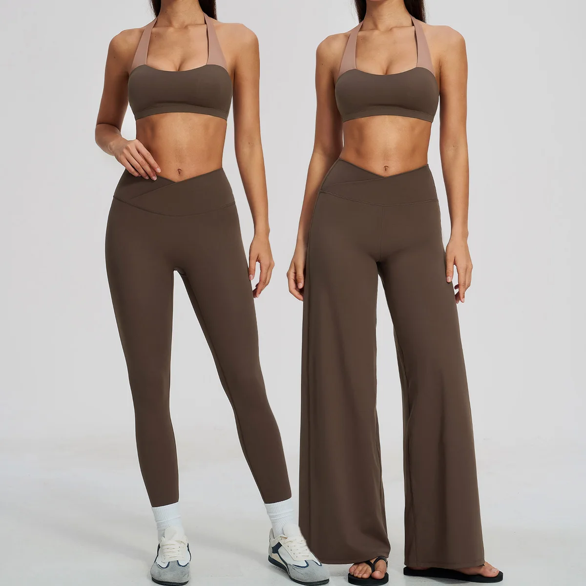 Yoga Set 2PCS Women Clothes Sports Outfits Tracksuit Gym Workout Female Bra Sportswear Push Up Pilates Fitness Top Straight Leg