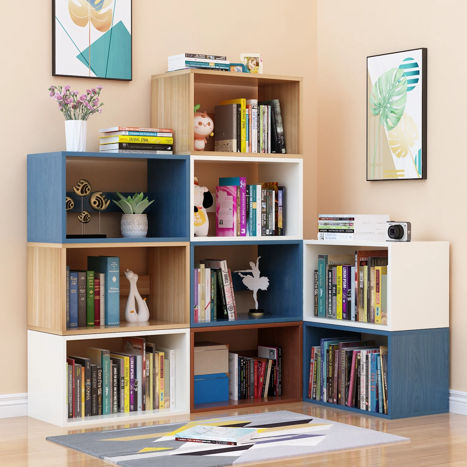 

Simple modern floor-to-ceiling bookshelf shelf living room bedroom home student bookcase children's simple storage rack