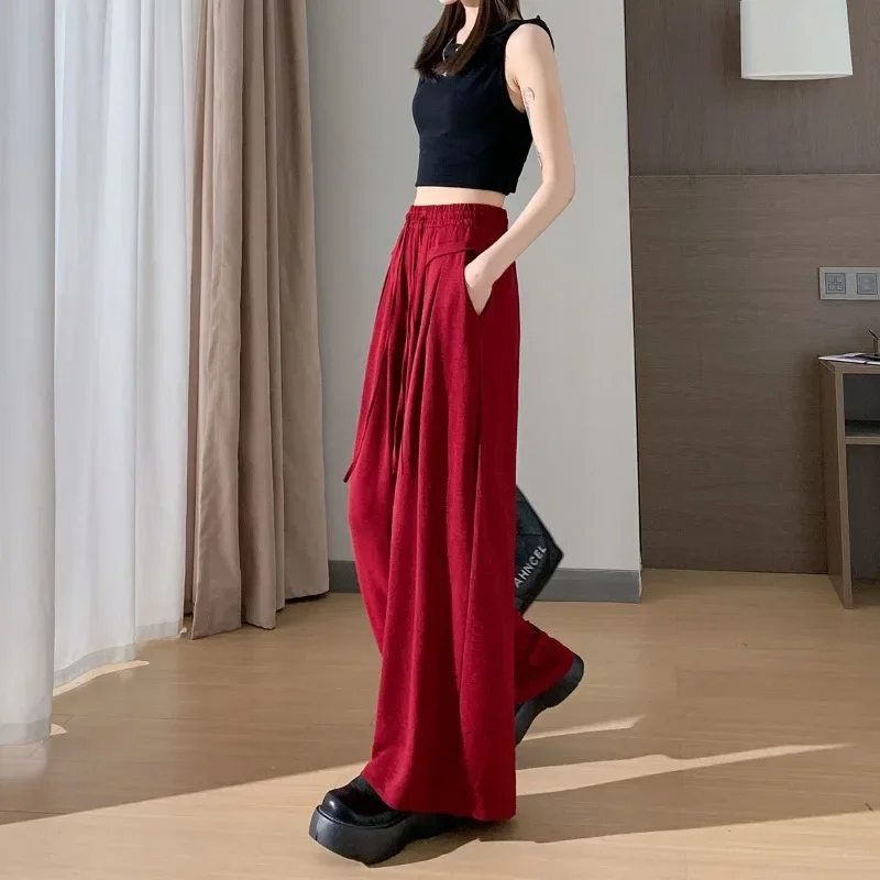 Strand Breite Bein Flüssigkeit Weibliche Hose Elastische Taille Eine Größe Casual Kleidung Baumwolle Outfits Koreanische Mode Herbst G frauen Hosen