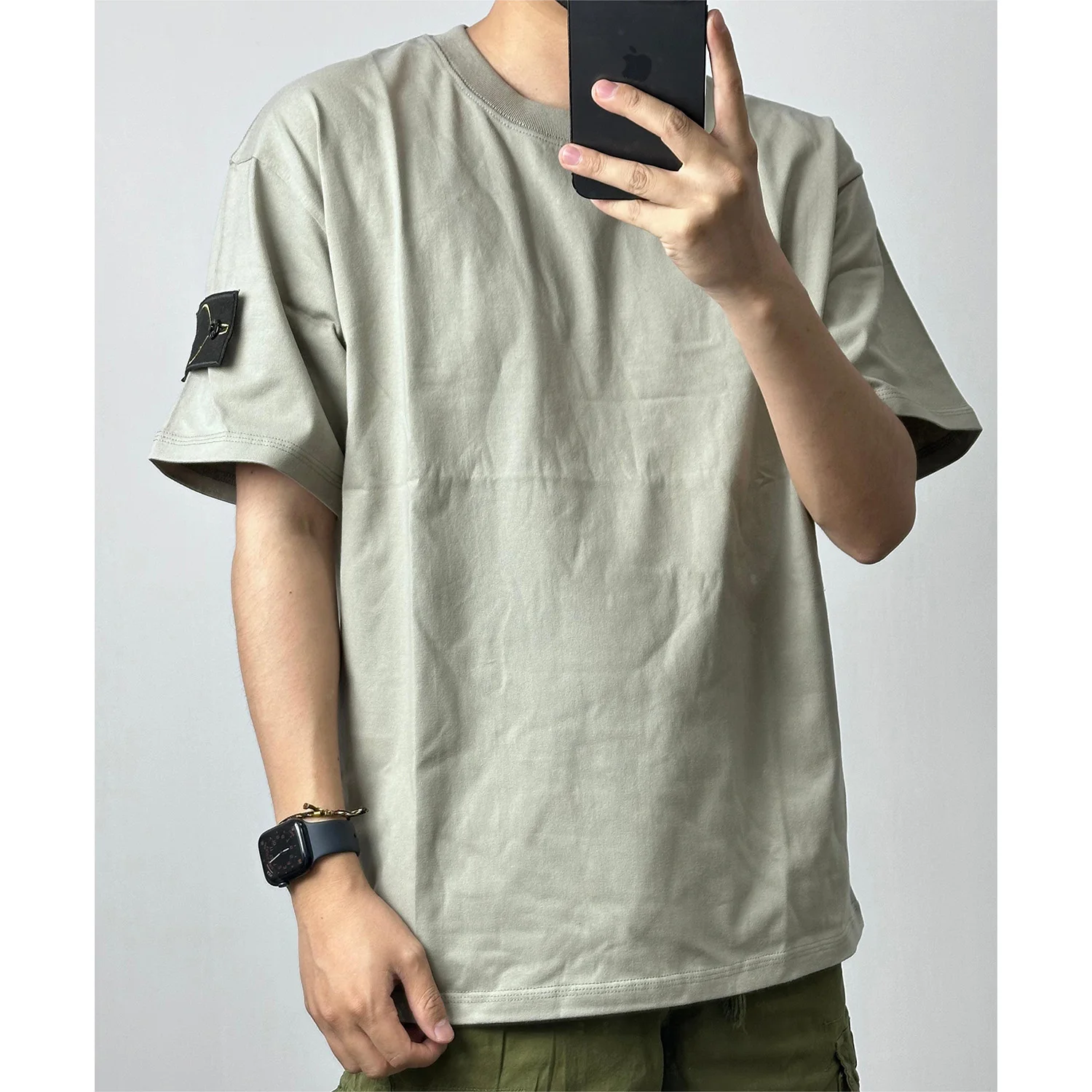 BPStone Autonomous Stone 24SS Washed Basic Vintage Sleeve Patch Short Sleeve T-Shirt Unisex Pure Cotton Youth Trend Summer