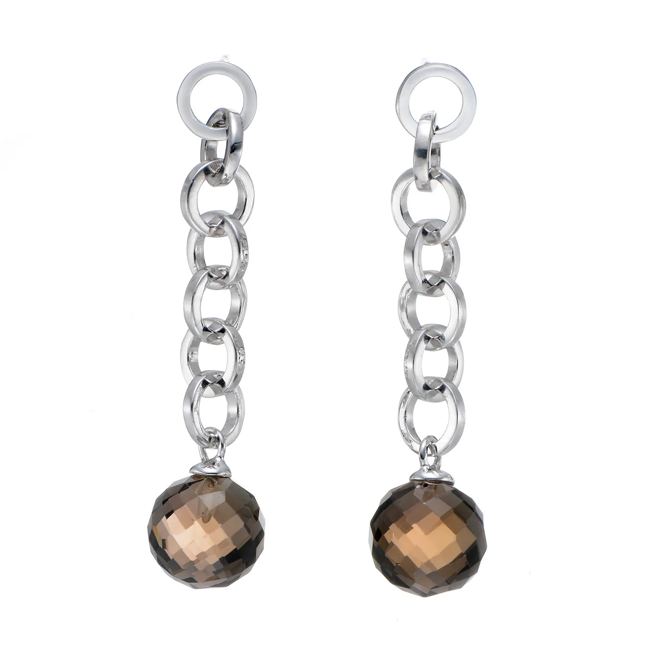 10mm Smoky Quartz Rhodium Over Sterling Silver Earrings