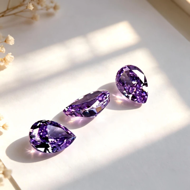 Kubischer Zirkonia Birnenform Künstlicher Zirkon Lila Farbe 5A+ Qualität CZ 4K-Schliff Crushed Ice Cut Hochkarätiger Diamant – Detail 4