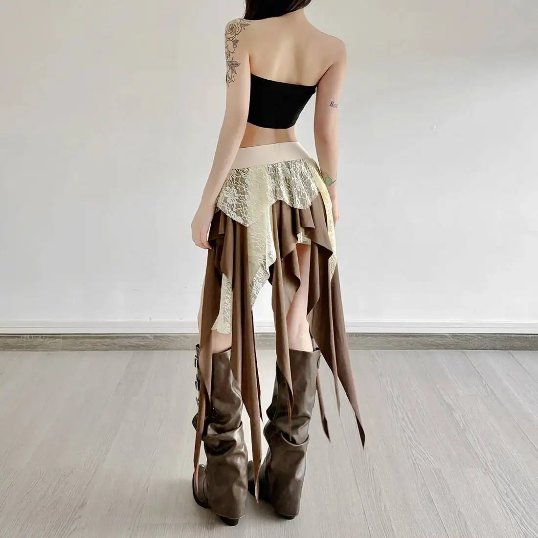 Women Y2K Style Elastic Waist Ruffles Layer Skirt Spicy Girls Street Fashion Skirts 2026 Summer Sheer Lace Patchwork Mini Skirts