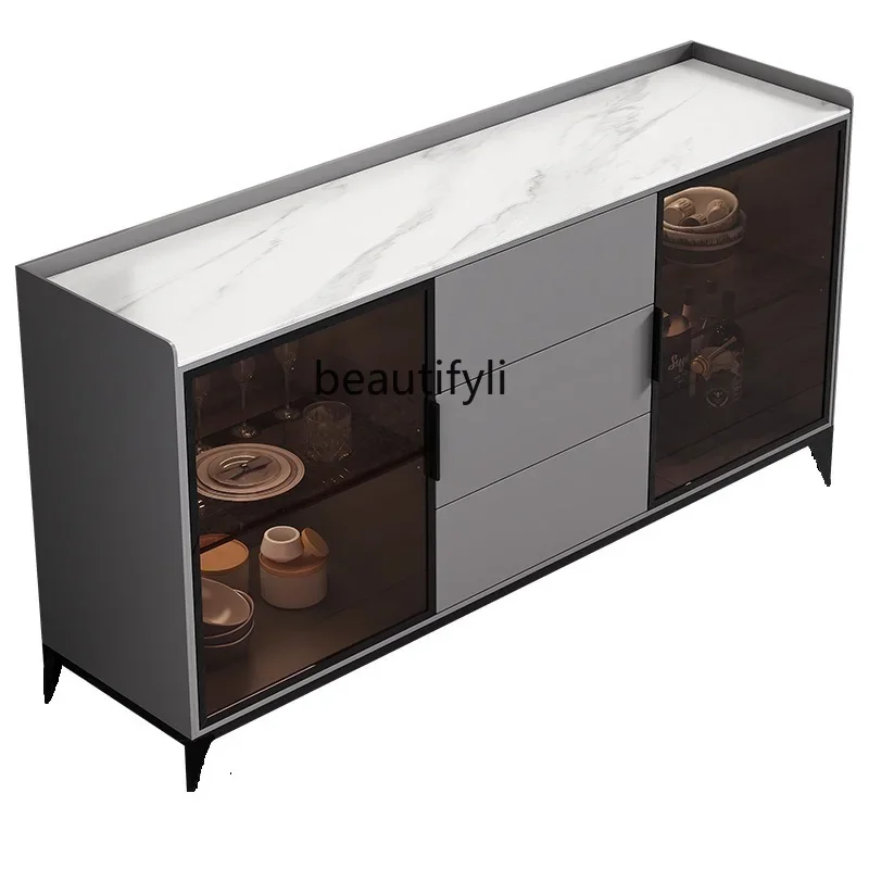 

S Italian Minimalist Stone Plate Sideboard Cabinet Small Apartment Household Restaurant Solid Wood Storage Home Entrance Cabine