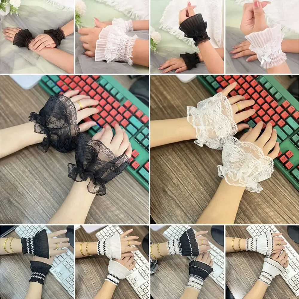 

Victorian Detachable Sleeves Cuffs Comfortable Costume Accessory Lace Ruffled Wrist Detachable Soft Fake Sleeves Cuffs Wedding