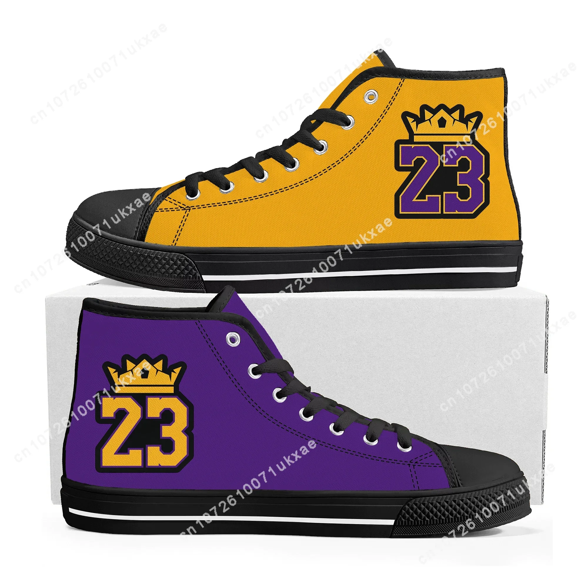 Los Angeles Basketball King Number 23 6 High Top Sneakers Mens Womens Teenager Canvas Sneaker gold purple Custom Made Shoes