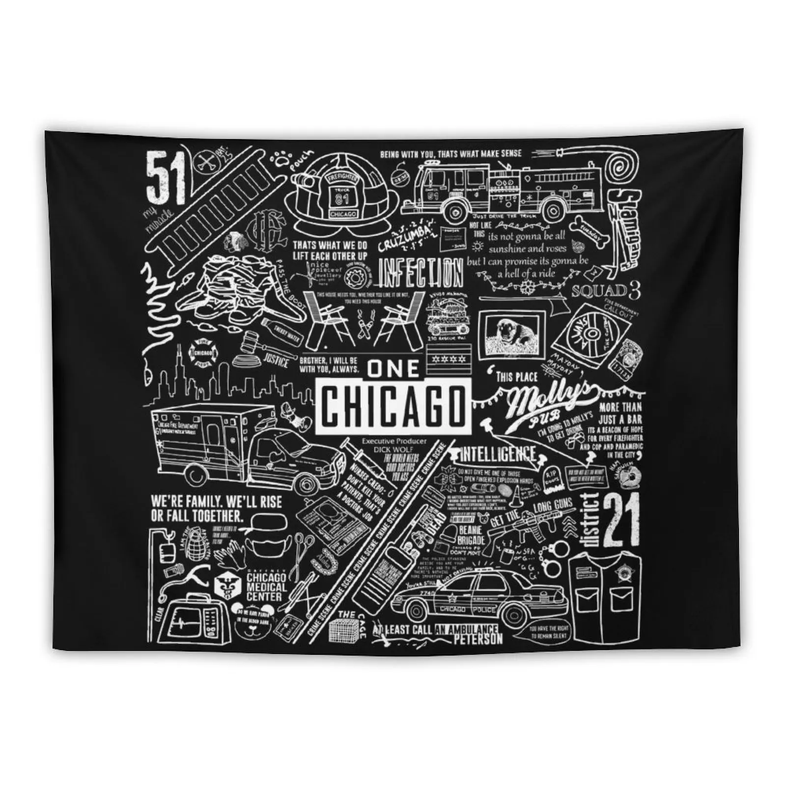 

New ONE CHICAGO COLLAGE on black Tapestry Tapestries Tapestrys Decorative Wall Tapestry Wallpapers Home Decor