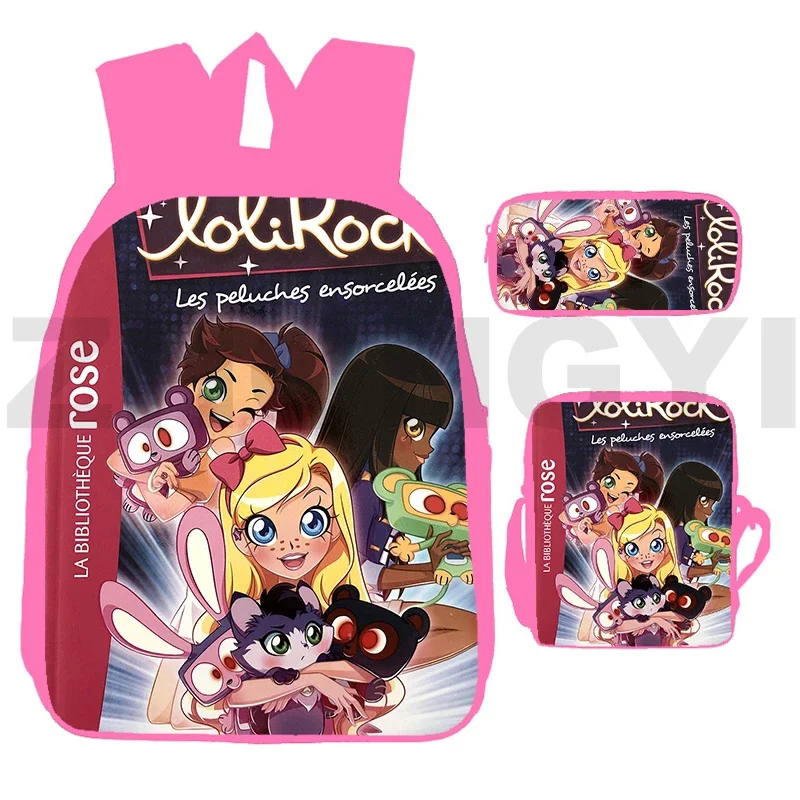 New 3D Anime LoliRock Backpacks 3 Pcs/ Set Back Pack for School Teenagers Girls Cartoon Travel Bag for Women 12/16 Inch Bagpack