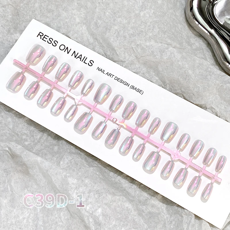 30PCS XS S M Cat Eye Effect Press On Nails With Sticker UV Gel Magnetic Cat Eye Fake Nails Coffin False Artificial Nail Tips