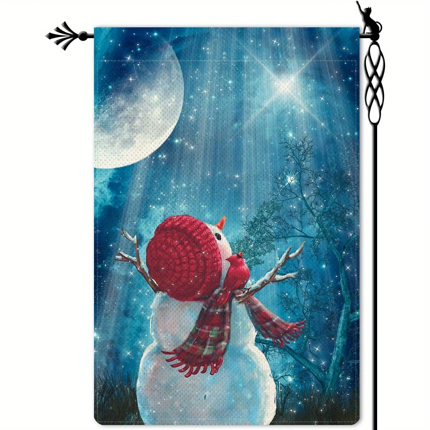 Double-Sided Snowman Cardinal Christmas Garden Flag 12x18In Rustic Burlap Look Polyester Outdoor Decor Weather-Resistant Holiday