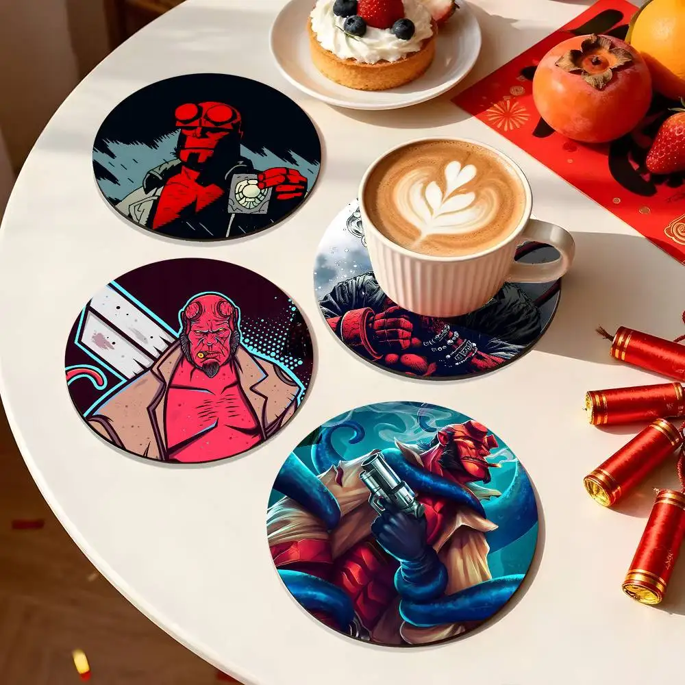 1pc Anime H-Hellboy Wooden Coaster Colour Printing Cup Mat Home Desk Decoration Gifts