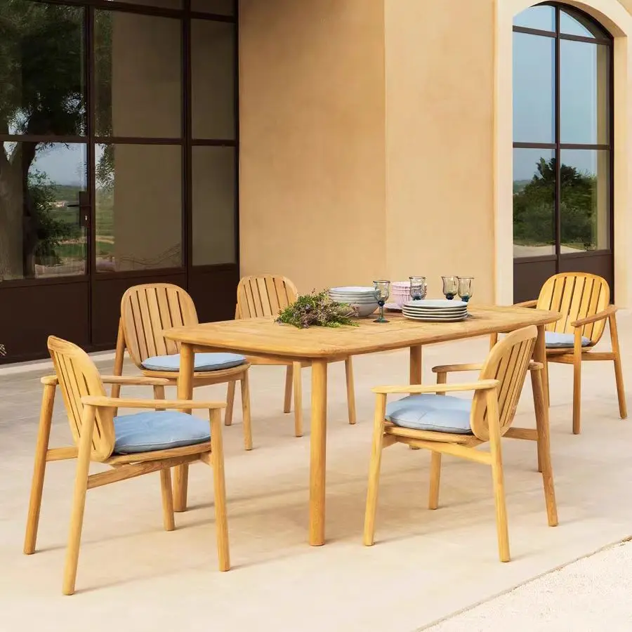 Outdoor teak tables and chairs garden courtyard leisure waterproof sunscreen solid wood furniture