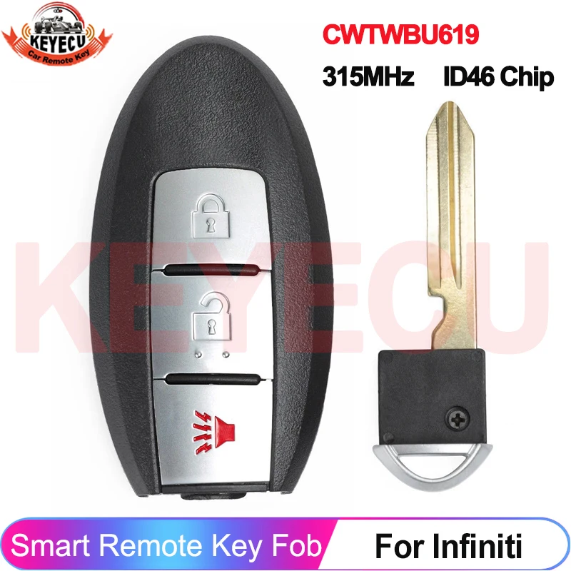 315MHz ID46 Chip CWTWBU619 For Infiniti FX35 FX45 2005 2006 2007 2008 - 2015 2016 2017 2018 Smart 3 Buttons Car Key Remote