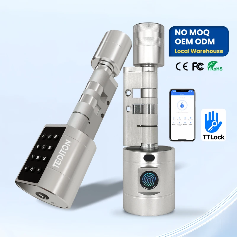 Waterproof Wifi Fingerprint Password Smart Door Key Lock Cylinder European Family Hotel Apartment Wooden Door