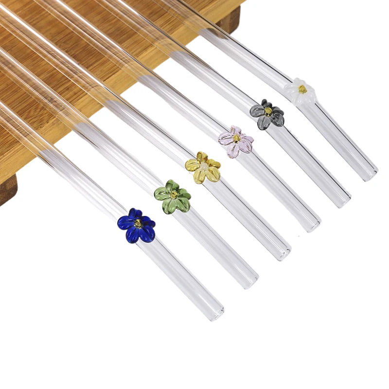 Glass Flower Glass Straws Heat-resistant Transparent Drinking Straw Reusable Drinkware Tea Coffee Straw For Bar Accessories