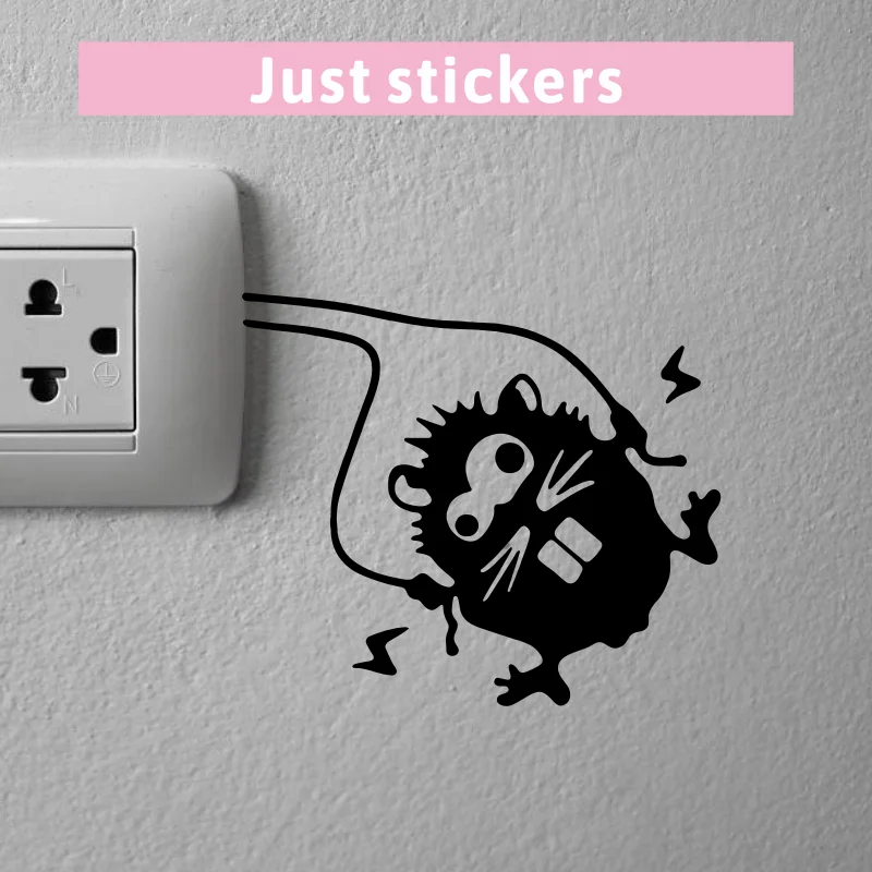 2pcs funny mouse decal sticker for wall switches Warning sign, High voltage hamster for electrical sockets decor