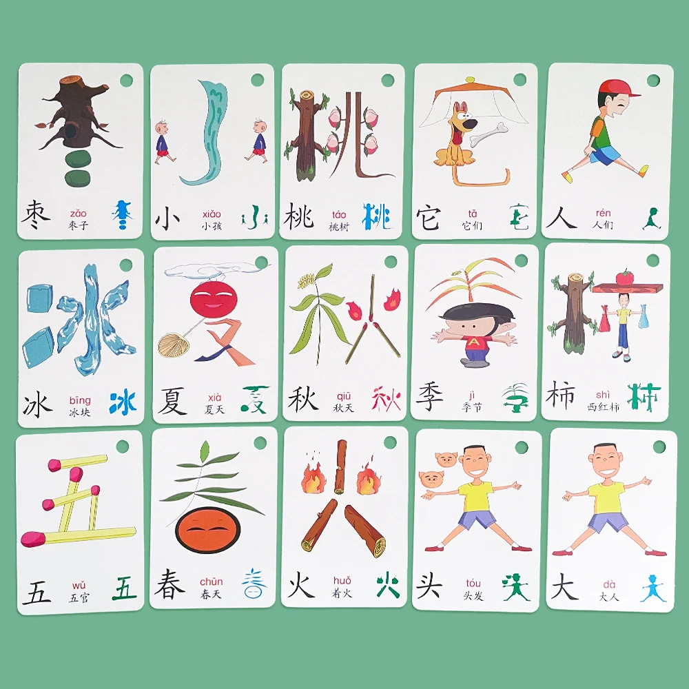 100 Cards Children Learning Chinese Characters Pictogram Literacy Card Pinyin Flashcards Enlightenment Education Toys for Kid