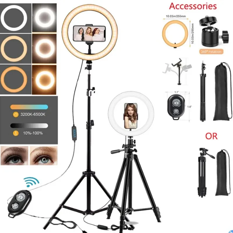 33cm LED Selfie Ring Light USB Dimmable Round Fill Lamp Photography Remote Fill Lighting with tripod for Youtube Video Live Lamp