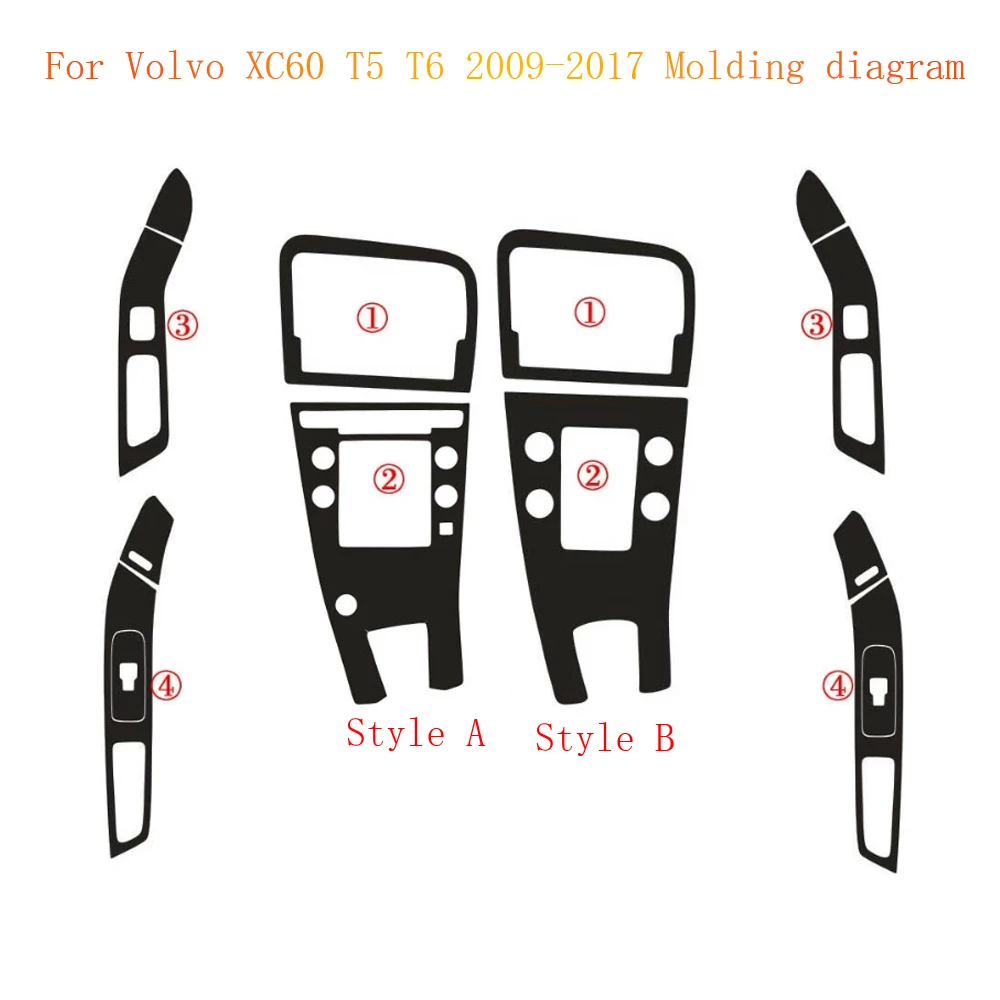 For Volvo XC60 T5 T6 2009-2017 Interior Central Control Panel Door Handle 5D Carbon Fiber Stickers Decals Car styling Accessorie