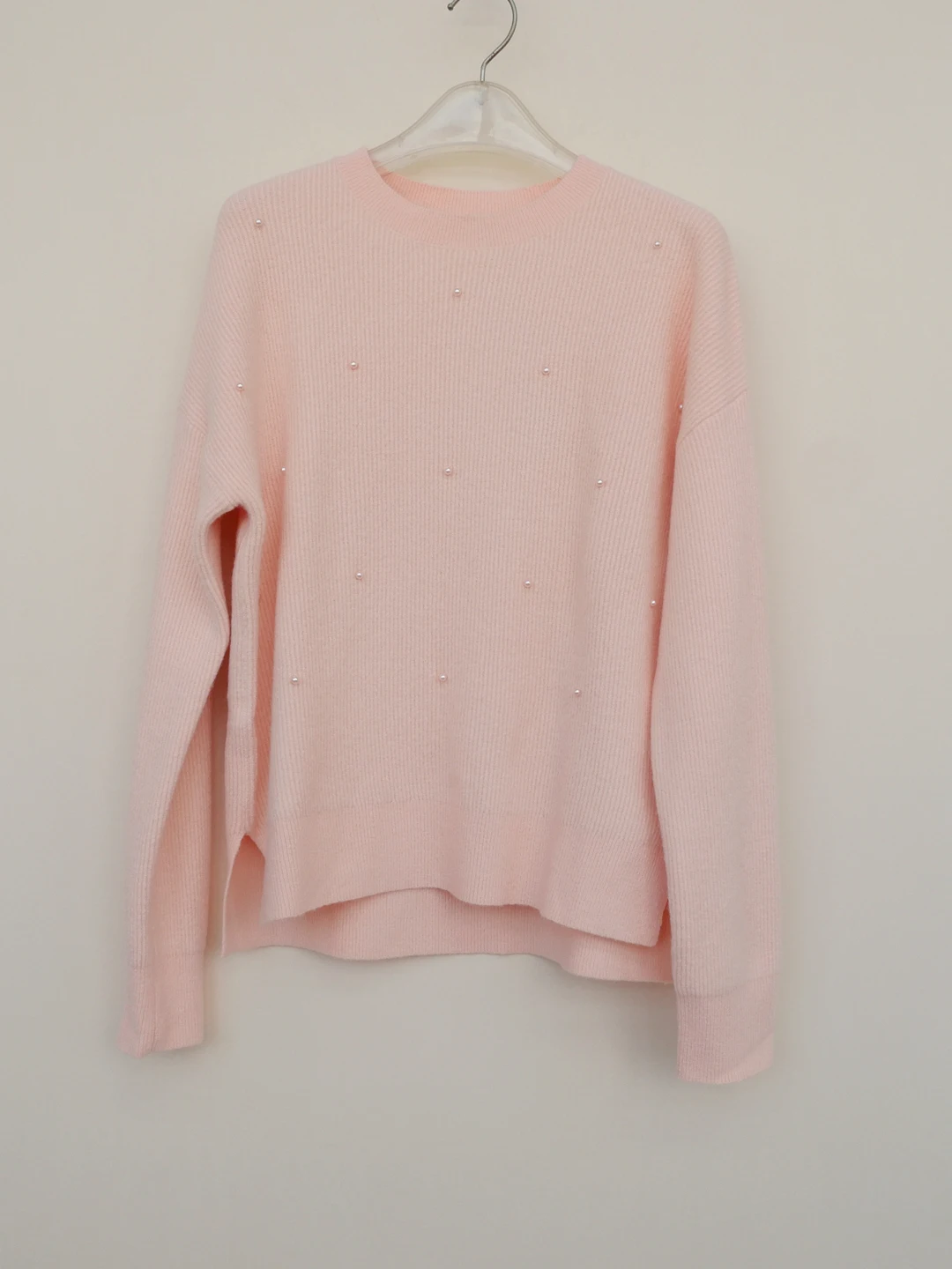 

Ele Soft Acrylic round Ne Sweater Women's Winter Loose Fit Comfortable Sle SML Series Light Pink Embellied Knitwear