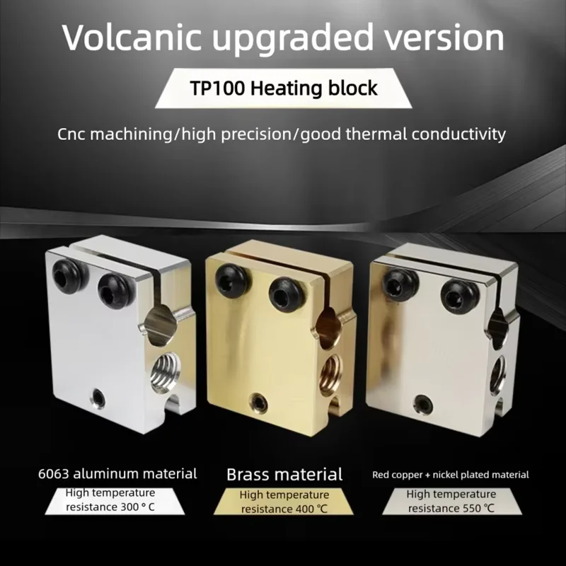 1pcs E3d Volcano Heater Block Pt100 High-Temp Aluminum Brass Copper-Plated Hotend Extruder For 3d Printer With Silicone Sock