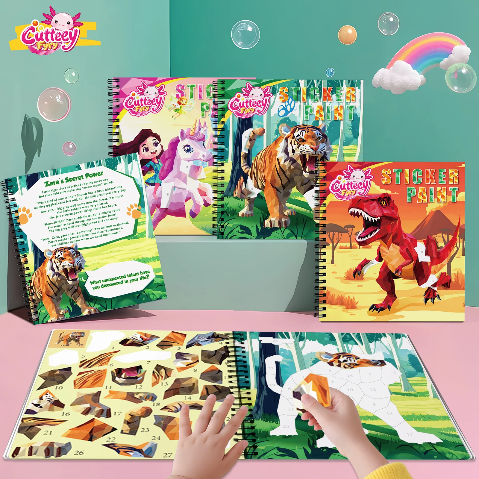 

2/4/6 шт., наклейка с изображением динозавра, тигра, единорога, книги с красками для детей от 4 до 10 лет, наклейка с краской по номерам и книгой с рассказами для мальчиков, подарки