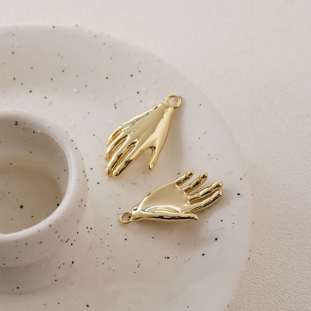 4PCS 14K Gold Plated Hand Gesture Pendant Color Retention DIY Making Supplies Brass Charm Accessories Materials