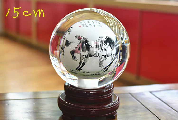 large # China Leader National gift HOME office Comapny TOP decoration thriving business Success HORSE crystal ball 3D Ornament
